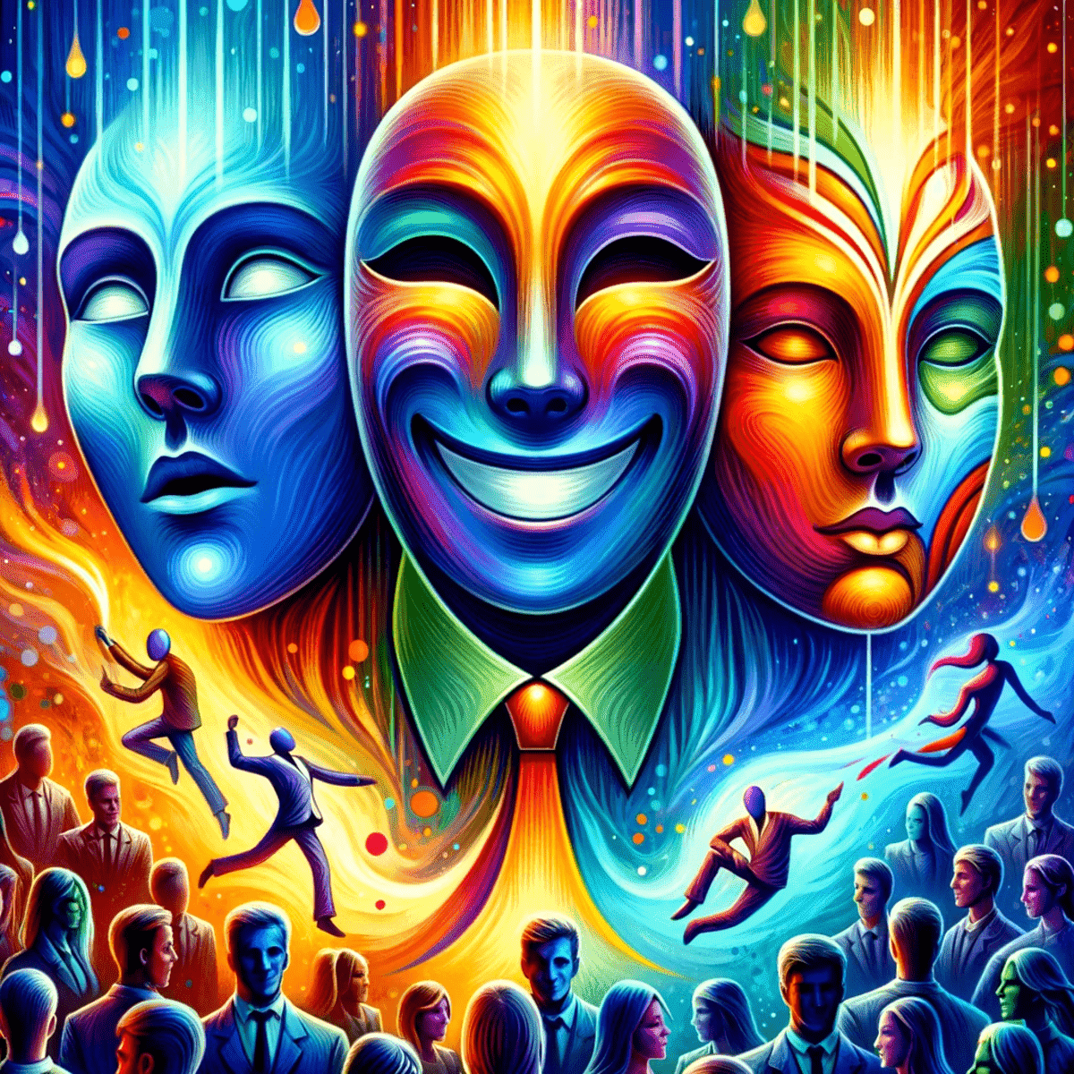 three-masks-each-floating-above-a-diverse-crowd-of-people-and-reflecting-specific-emotional-states-of-authentic-self